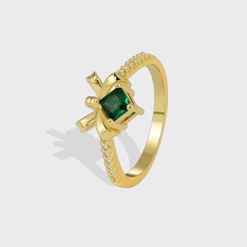 Minimalist Classic Style Color Block Copper Plating Inlay 18K Gold Plated Zircon Rings