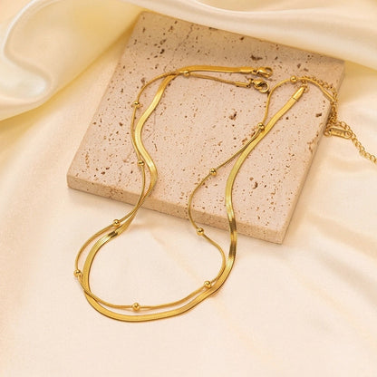 Minimalist Geometric Heart Shape Titanium Steel Shell Zircon 18K Gold Plated Inlay Layered Necklaces Necklace