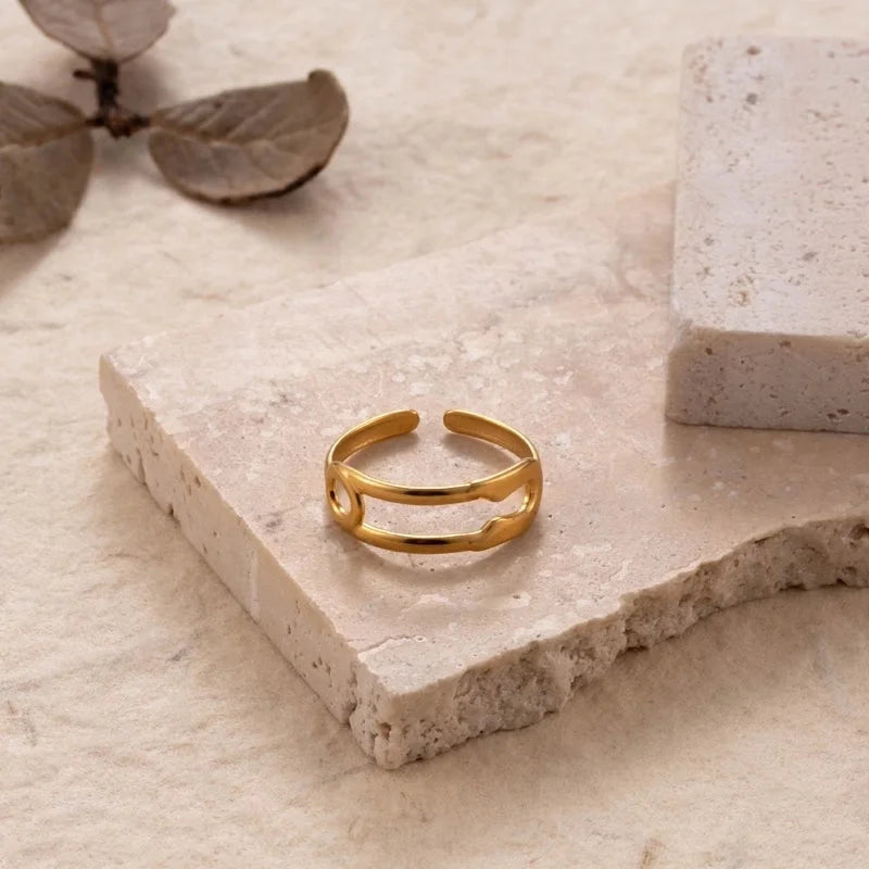 INS Style Minimalist Solid Color Snake 304 Stainless Steel Plating Hollow Out Open Ring