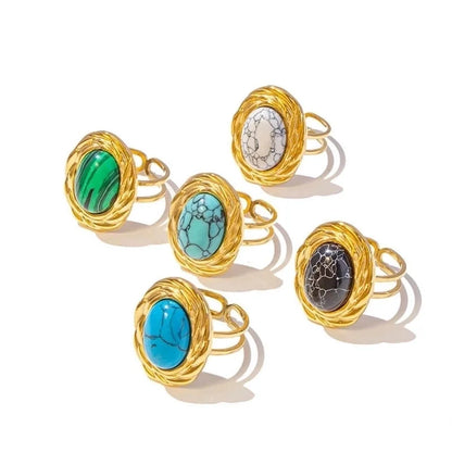 Basic Retro Classic Style Geometric 304 Stainless Steel Titanium Steel Artificial Gemstones Open Rings In Bulk