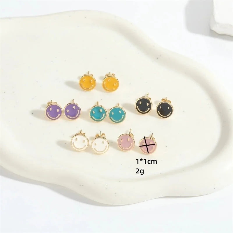 1 Pair Elegant Minimalist Commute Smile Face Enamel Copper 14K Gold Plated Ear Studs