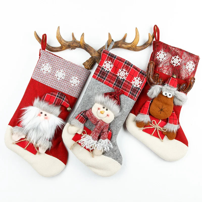 2 Pieces Merrychristmas Large Christmas Socks Santa Claus Snowman Three-dimensional Decoration Gift Bag Gift Bag