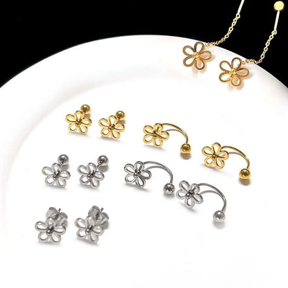 1 Piece Classic Style Flower Plating 304 Stainless Steel Drop Earrings Ear Studs