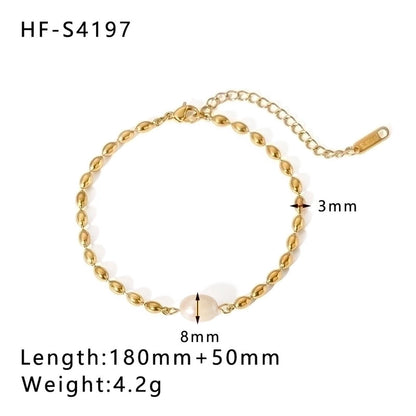 Retro Geometric Stainless Steel 18K Gold Plated Freshwater Pearl Bracelets In Bulk