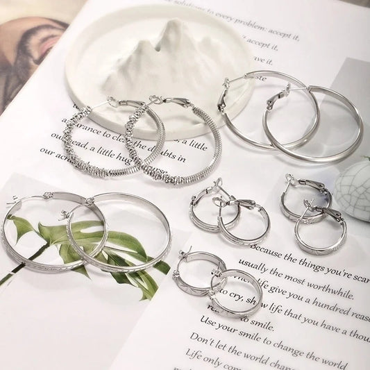 1 Pair XUPING Minimalist Geometric Round Irregular 304 Stainless Steel Hoop Earrings