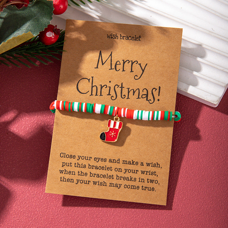 Christmas Bracelet Soft Clay Christmas Ornament Santa Claus Pendant Bracelet Snowflake Reindeer Bracelet