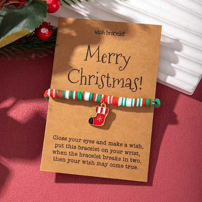 Christmas Bracelet Soft Clay Christmas Ornament Santa Claus Pendant Bracelet Snowflake Reindeer Bracelet