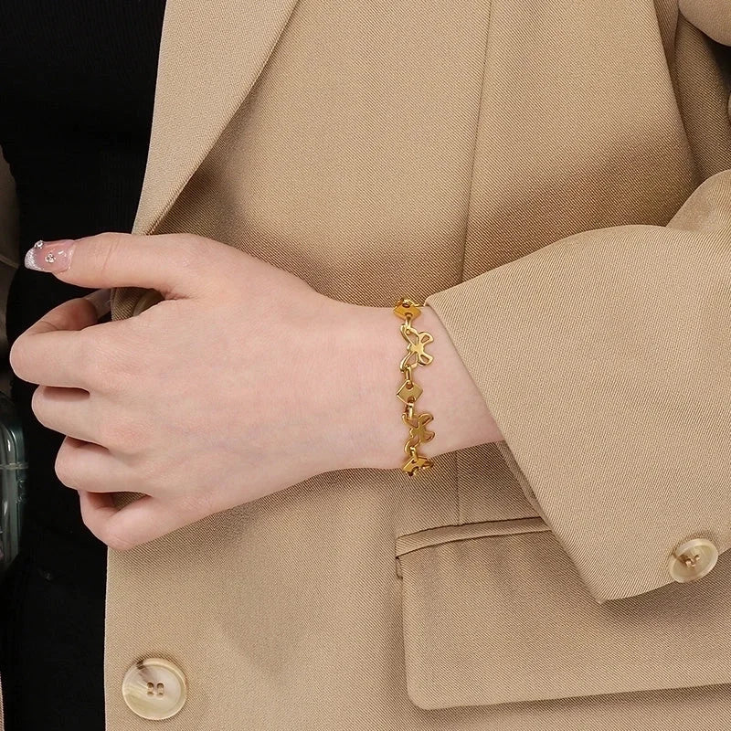 Minimalist Butterfly 304 Stainless Steel 18K Gold Plated Bracelets Necklace