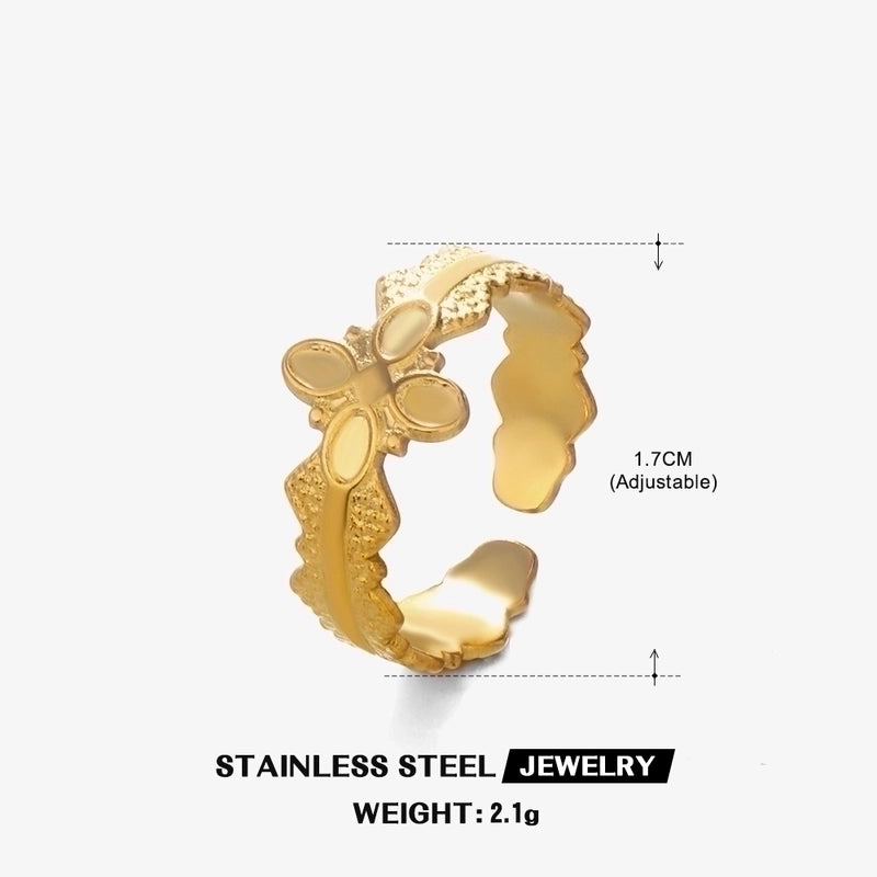 304 Stainless Steel 18K Gold Plated IG Style Plating Cross Open Rings