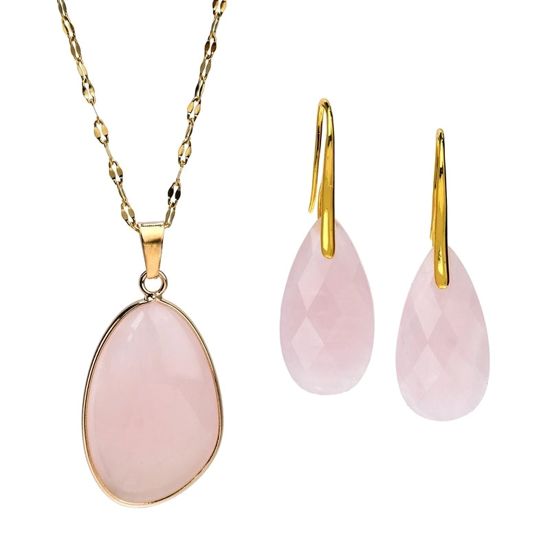 Minimalist Water Droplets Natural Stone Copper Jewelry Set