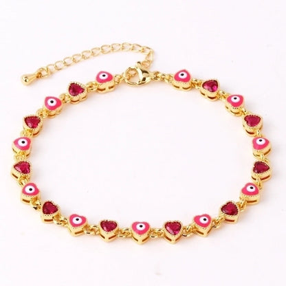 Retro Devil's Eye Heart Shape Copper Plating Inlay Zircon Gold Plated Bracelets
