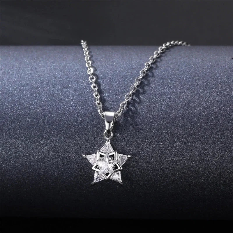 Stainless Steel Titanium Steel White Gold Plated Minimalist Plating Inlay Water Droplets Flower Zircon Pendant Necklace