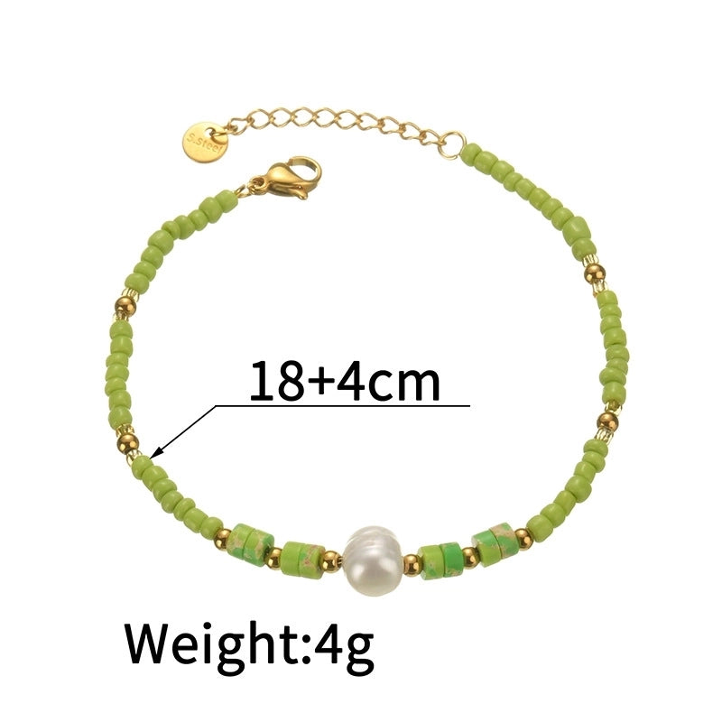 Minimalist Classic Style Round 304 Stainless Steel Natural Stone Bracelets