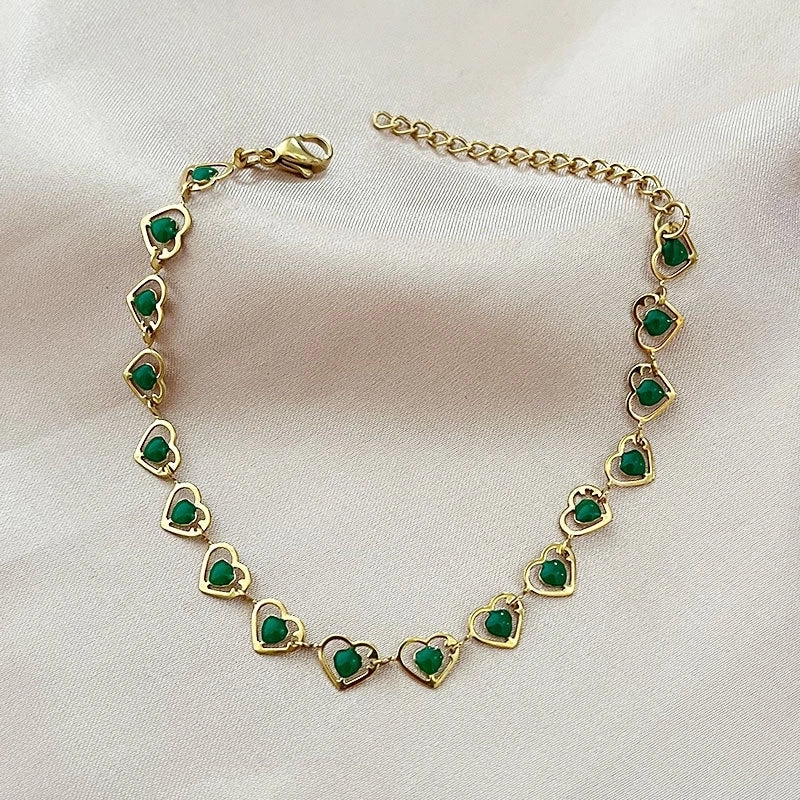 Titanium Steel Minimalist Classic Style Inlay Heart Shape Turquoise Bracelets