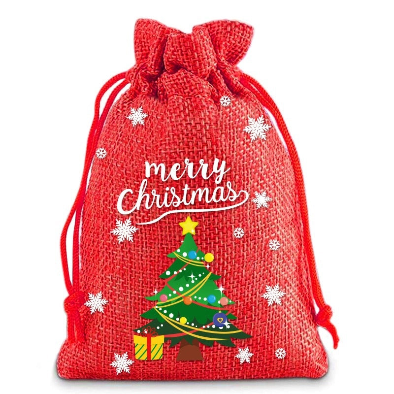 Christmas Cute Santa Claus Letter Snowman Linen Party Festival Gift Bags