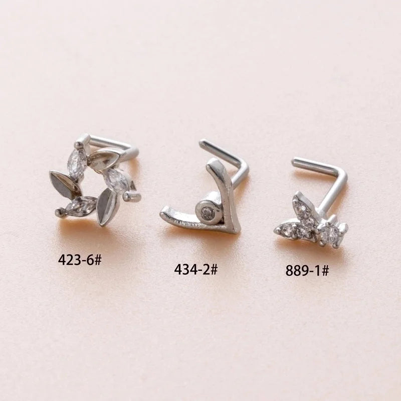 1 Piece Nose Rings & Studs Casual Minimalist Butterfly Antlers 316L Stainless Steel Copper Inlay Zircon Nose Rings & Studs