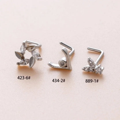 1 Piece Nose Rings & Studs Casual Minimalist Butterfly Antlers 316L Stainless Steel Copper Inlay Zircon Nose Rings & Studs