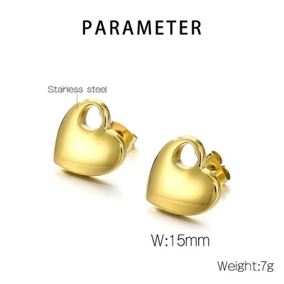 1 Pair Minimalist Heart Shape Titanium Steel Gold Plated Ear Studs