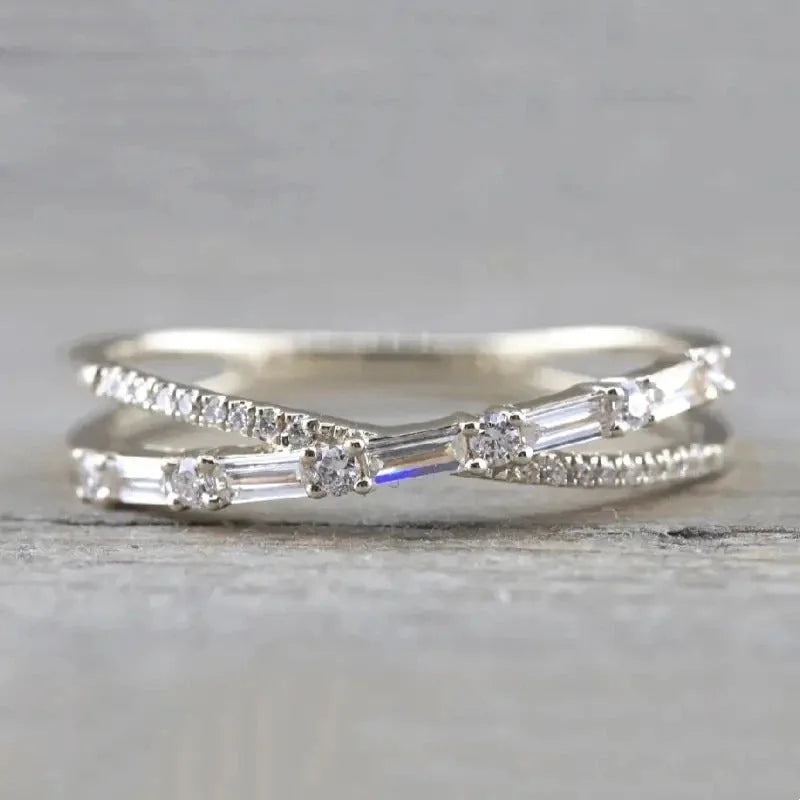 Copper Inlay Geometric Zircon Rings