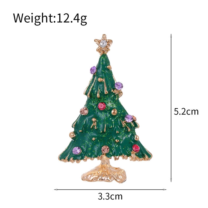 Cute Pin Christmas Tree Wreath Zinc Alloy Enamel Plating Inlay Rhinestones Unisex Brooches