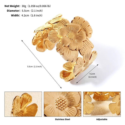 Modern Style Geometric Plant 304 Stainless Steel 18K Gold Plated Bangle In Bulk
