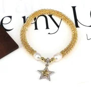 Elegant Vintage Style Star Moon Heart Shape 18K Gold Plated Zircon Artificial Pearl Copper Bracelets