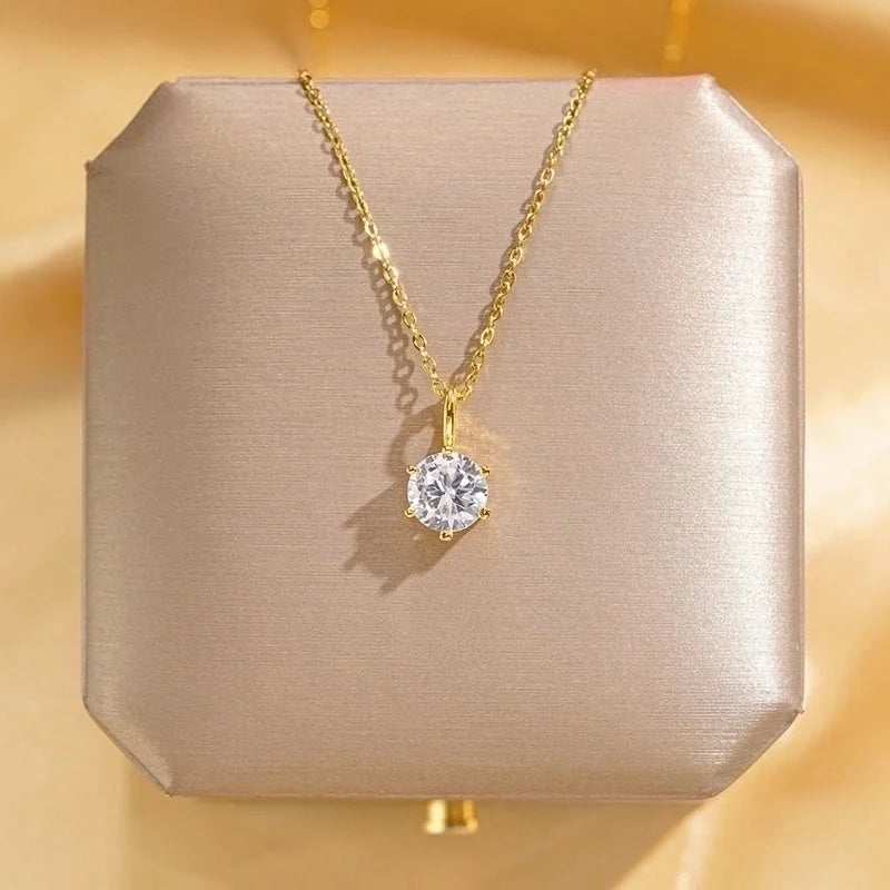 304 Stainless Steel Copper 18K Gold Plated Glam Luxurious Plating Inlay Solid Color Diamond Pendant Necklace