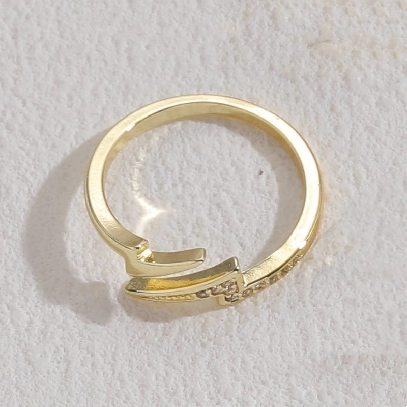 Elegant Snake Lightning Fish Tail Copper Plating Inlay Zircon 14k Gold Plated Open Ring