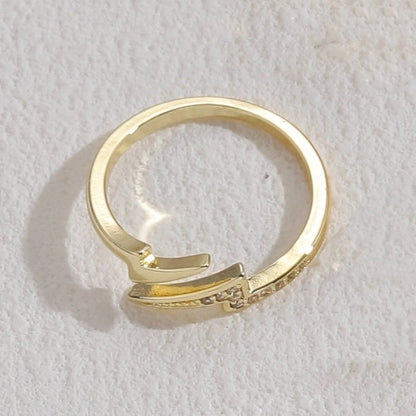 Elegant Snake Lightning Fish Tail Copper Plating Inlay Zircon 14k Gold Plated Open Ring