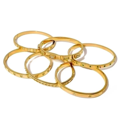 Minimalist Shiny Solid Color 316L Stainless Steel 18K Gold Plated Zircon Bangle In Bulk