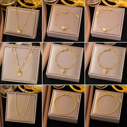 Minimalist Classic Style Geometric Heart Shape Titanium Steel Plating Bracelets Anklet Necklace