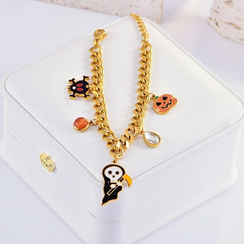 Minimalist Classic Style Pumpkin Skull Titanium Steel Plating Bracelets Earrings Necklace