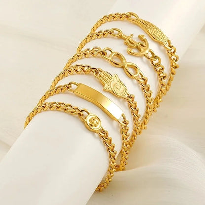 Luxurious Geometric Hand Infinity 304 Stainless Steel 18K Gold Plated Cuban Link Chain Bracelets In Bulk