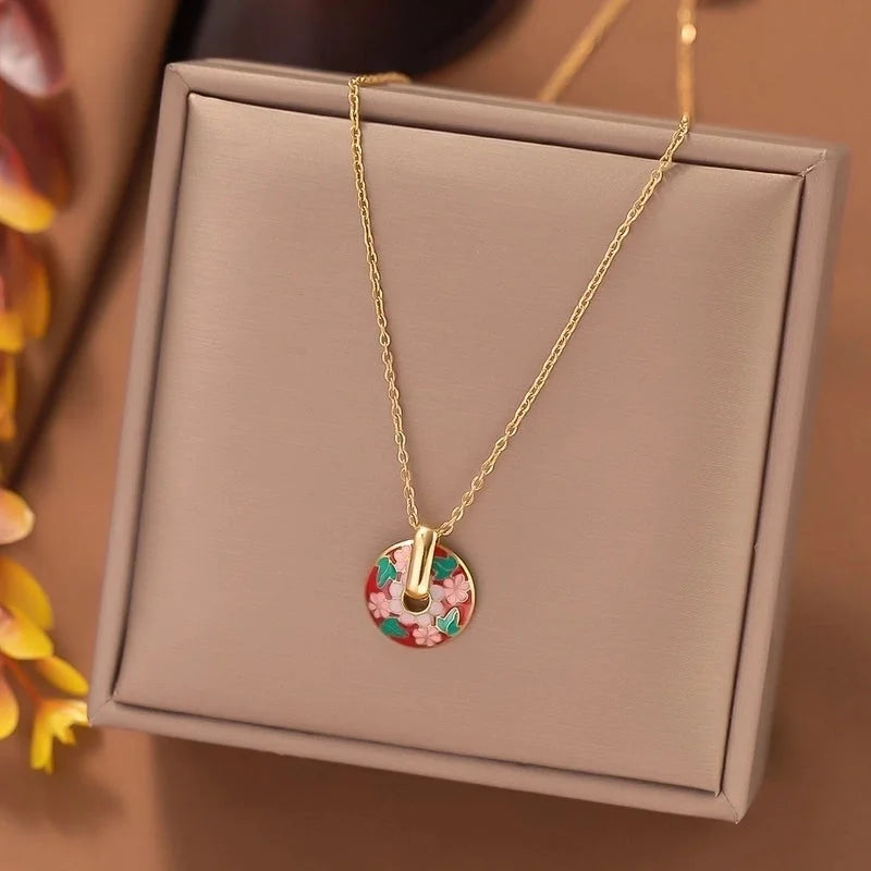 304 Stainless Steel 18K Gold Plated Retro Plating Flower Earrings Necklace