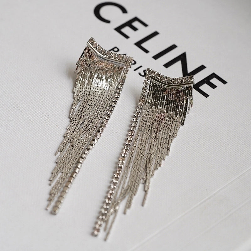 1 Pair Elegant Exaggerated Tassel Heart Shape Plating Titanium Steel Drop Earrings