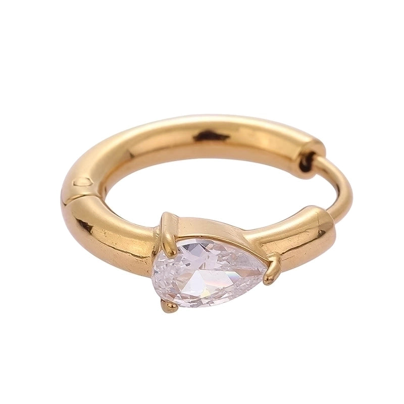 1 Piece Modern Style Minimalist Classic Style Solid Color Inlay 316L Stainless Steel Zircon 14K Gold Plated Hoop Earrings