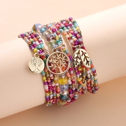 2 Pieces Fashion Leaf Tree Alloy Agate Beaded Plating Bracelets