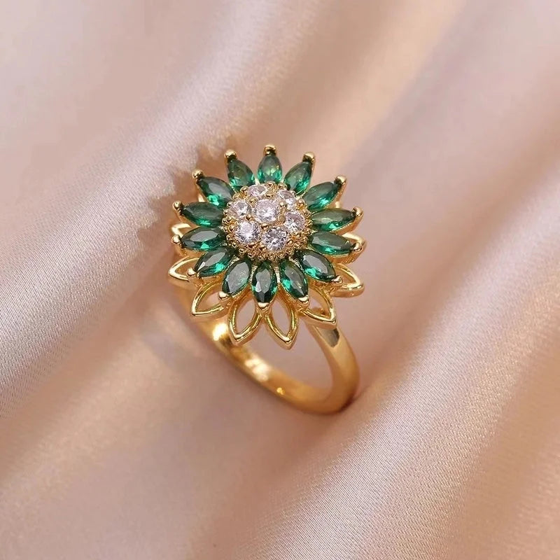 Casual Elegant Flower Copper Zircon Open Rings