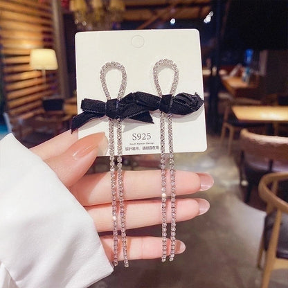 Fashion Heart Shape Bow Knot Copper Inlay Zircon Drop Earrings 1 Pair