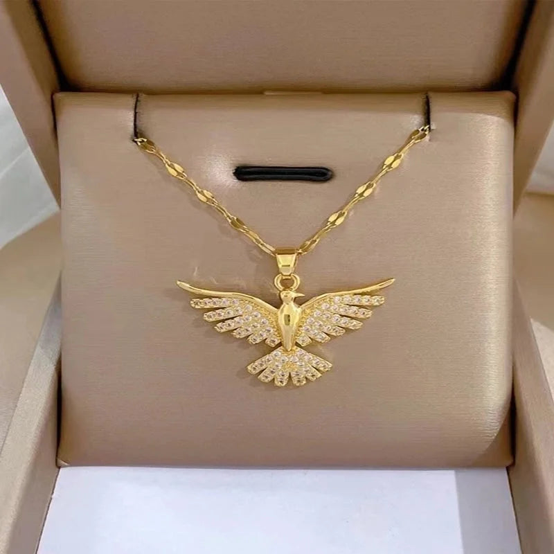 Basic Modern Style Classic Style Eagle 304 Stainless Steel Copper 18K Gold Plated Zircon Pendant Necklace