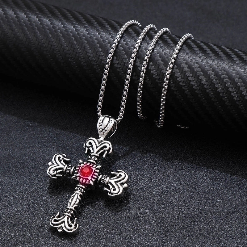 Hip-Hop Punk Cross Tree Skull Stainless Steel Alloy Plating Pendant Necklace
