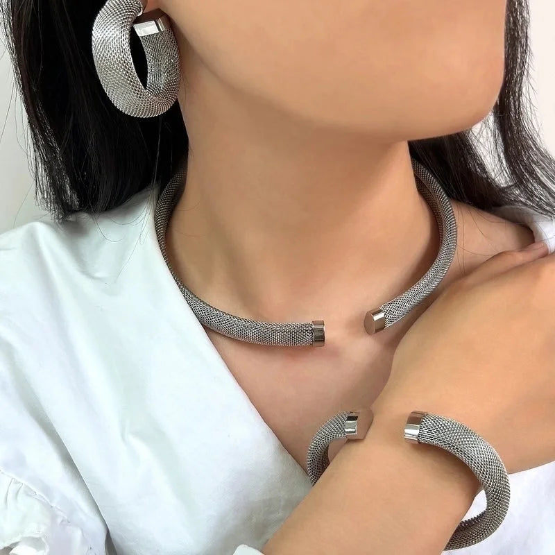 Retro French Style Solid Color 304 Stainless Steel Plating Bracelets Earrings Necklace