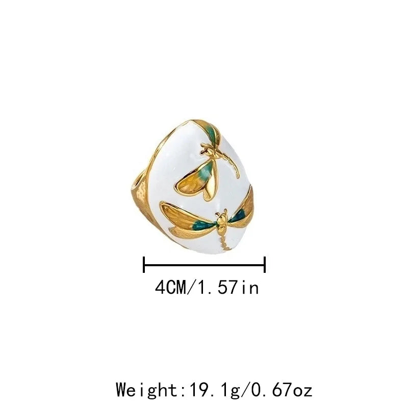 IG Style Casual Oval Dragonfly 304 Stainless Steel 14K Gold Plated Enamel Rings