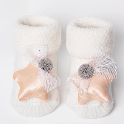 New Newborn Baby Socks Autumn And Winter A Cotton Red Terry Fleece-lined Thickened Non-slip Baby Christmas Floor Socks 1