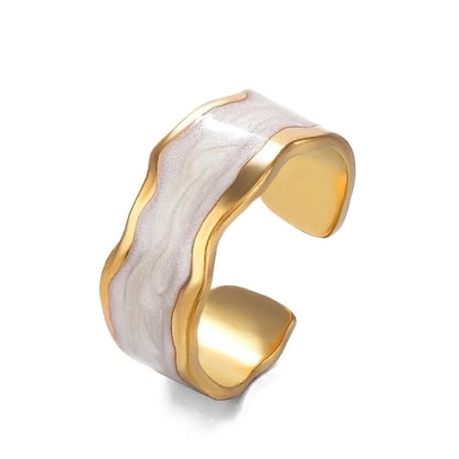 304 Stainless Steel 18K Gold Plated IG Style Enamel Plating Irregular Resin Open Rings
