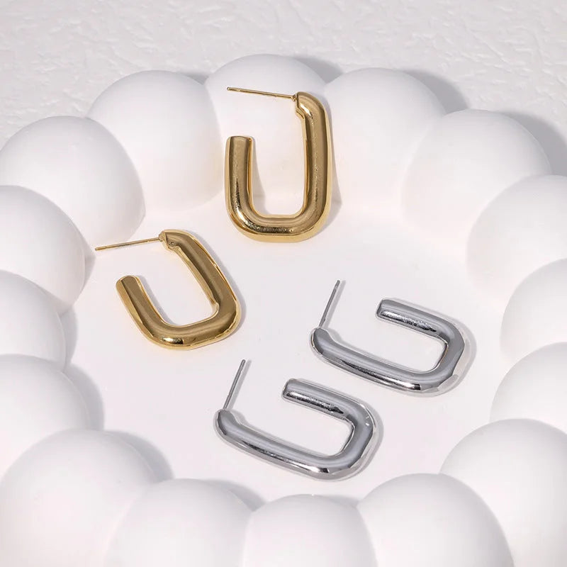Minimalist Circle U-Shape Stainless Steel Electroplating Stud Earrings