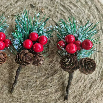 5 Pieces Pine Needle Mini Christmas Tree Accessories Gift Box Decoration Real Flowers Christmas Decoration Snow Powder Snowflake Pine Needle