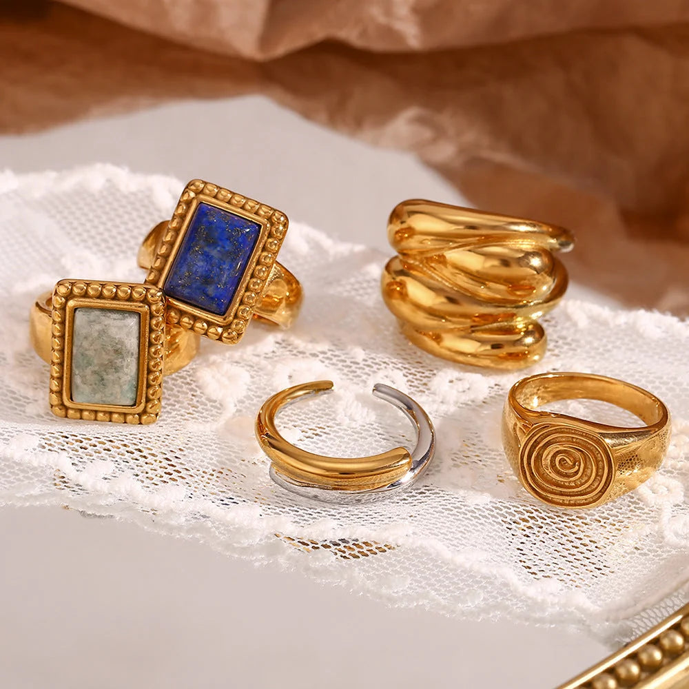 Fashion Niche Quadrilateral Circle Geometric Stainless Steel 18K Gold Plated Rings