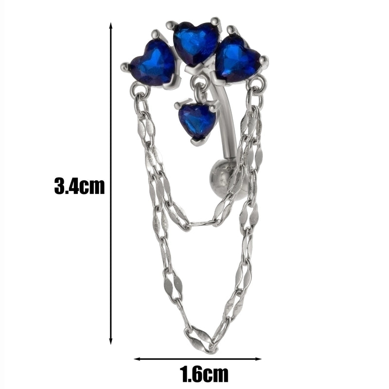 1 Piece Belly Rings Minimalist Classic Style Heart Shape Chains Print 316L Stainless Steel Copper Inlay Zircon Belly Rings
