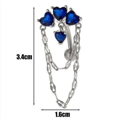 1 Piece Belly Rings Minimalist Classic Style Heart Shape Chains Print 316L Stainless Steel Copper Inlay Zircon Belly Rings